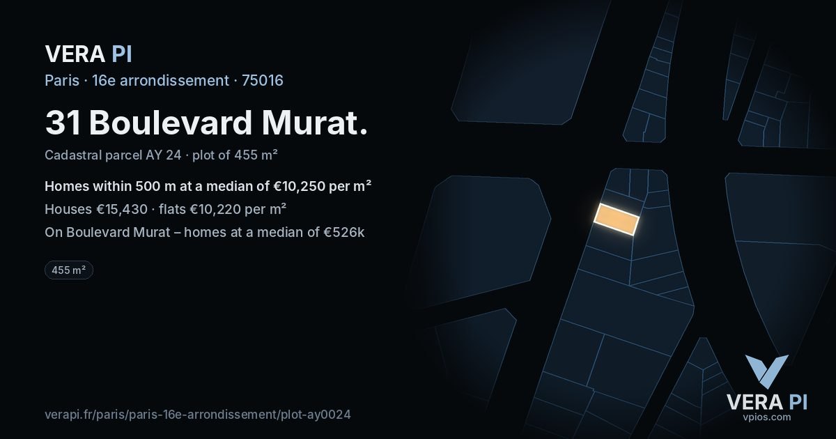 31 Boulevard Murat, 16e arrondissement at night – the plot lit, the parcels around coloured by the prices near them