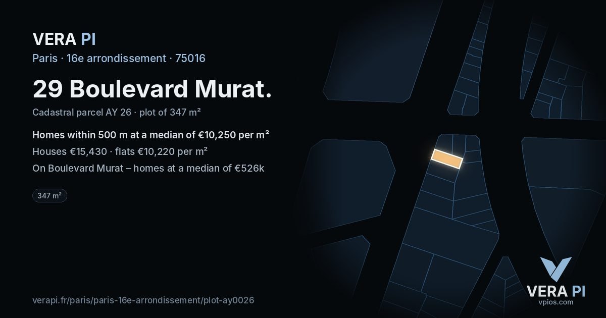 29 Boulevard Murat, 16e arrondissement at night – the plot lit, the parcels around coloured by the prices near them