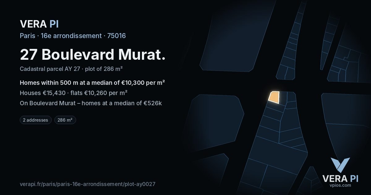 27 Boulevard Murat, 16e arrondissement at night – the plot lit, the parcels around coloured by the prices near them