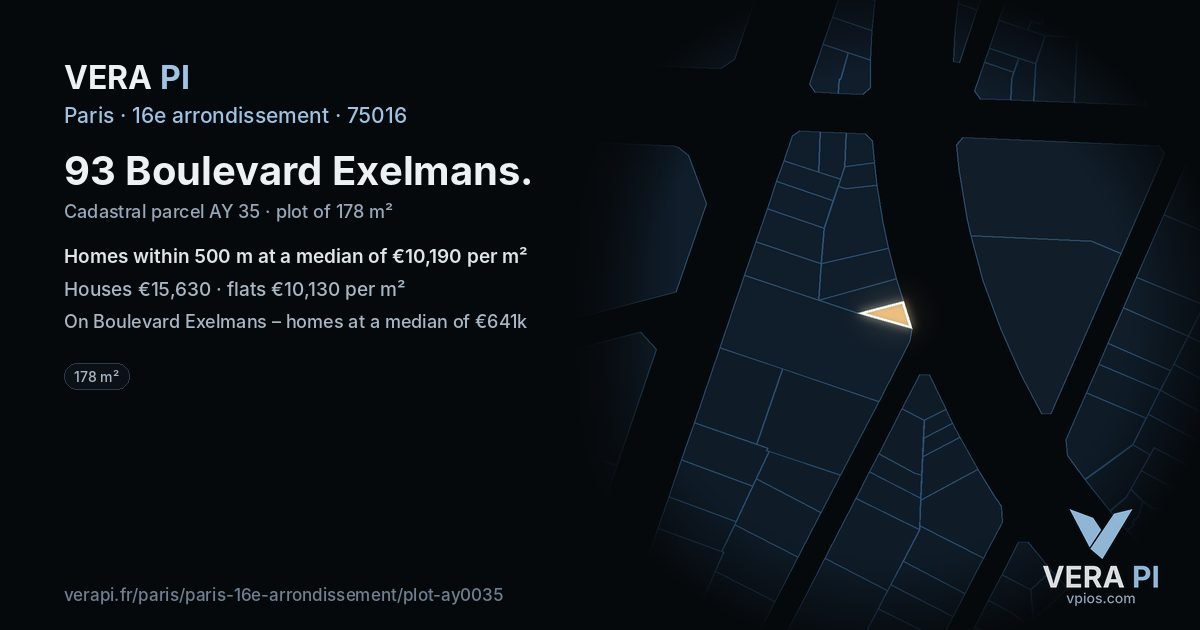 93 Boulevard Exelmans, 16e arrondissement at night – the plot lit, the parcels around coloured by the prices near them