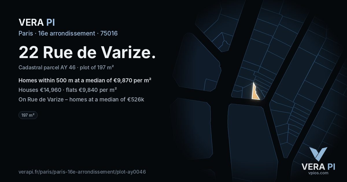 22 Rue de Varize, 16e arrondissement at night – the plot lit, the parcels around coloured by the prices near them