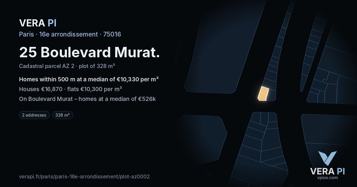25 Boulevard Murat, 16e arrondissement at night – the plot lit, the parcels around coloured by the prices near them
