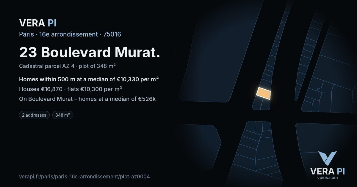 23 Boulevard Murat, 16e arrondissement at night – the plot lit, the parcels around coloured by the prices near them