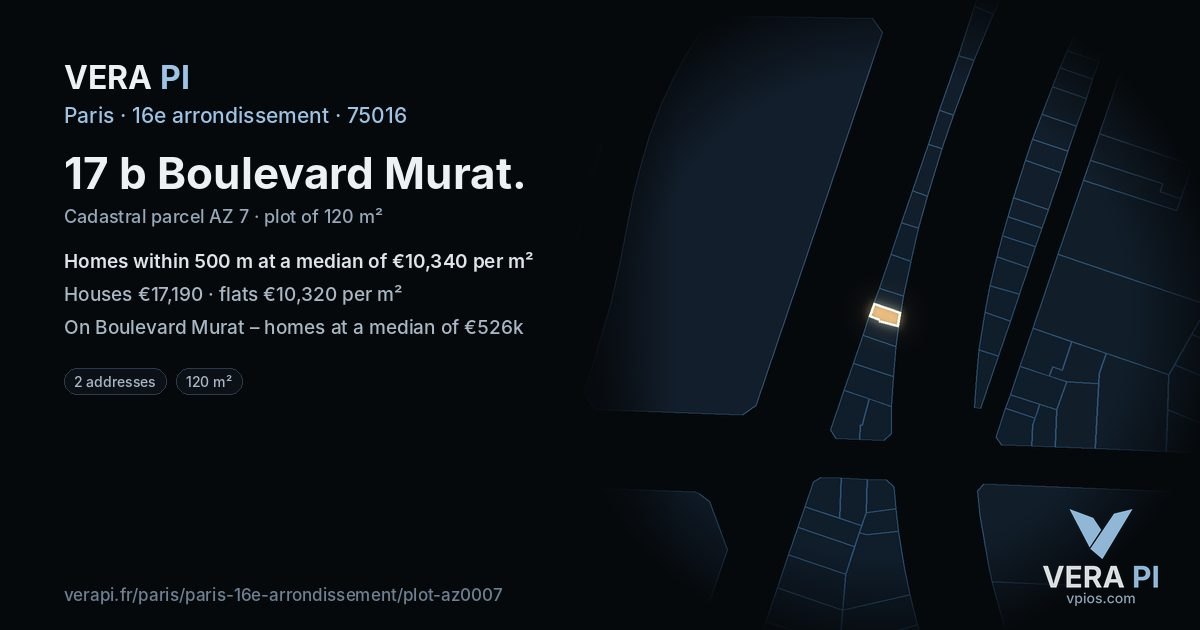 17 b Boulevard Murat, 16e arrondissement at night – the plot lit, the parcels around coloured by the prices near them