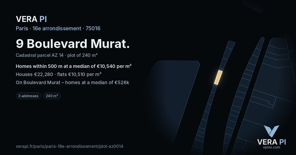 9 Boulevard Murat, 16e arrondissement at night – the plot lit, the parcels around coloured by the prices near them