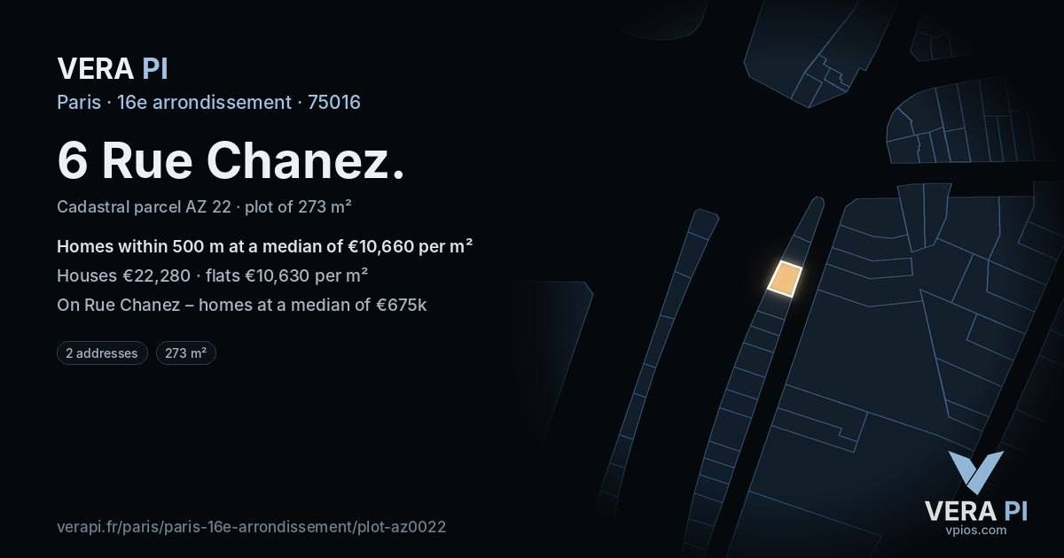 6 Rue Chanez, 16e arrondissement at night – the plot lit, the parcels around coloured by the prices near them