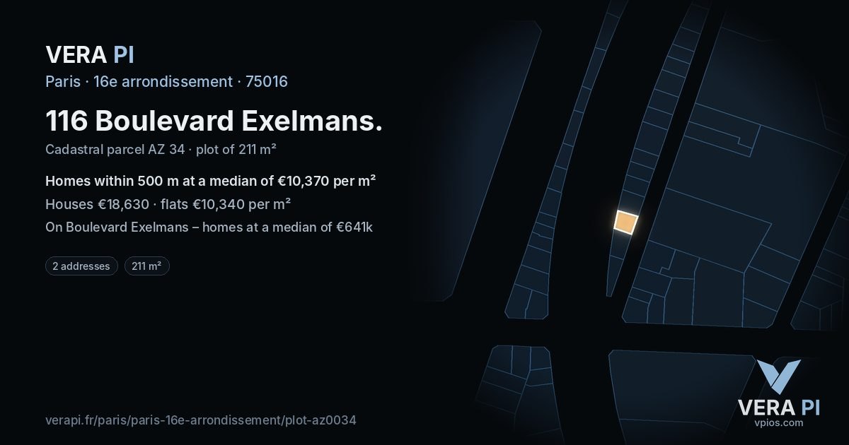 116 Boulevard Exelmans, 16e arrondissement at night – the plot lit, the parcels around coloured by the prices near them