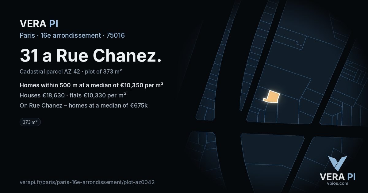 31 a Rue Chanez, 16e arrondissement at night – the plot lit, the parcels around coloured by the prices near them