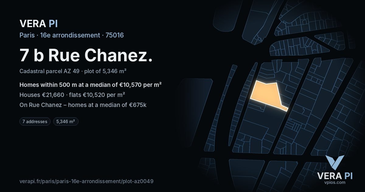 7 b Rue Chanez, 16e arrondissement at night – the plot lit, the parcels around coloured by the prices near them