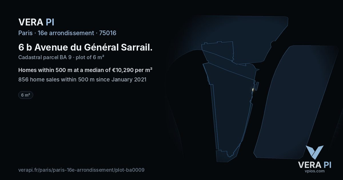 6 b Avenue du Général Sarrail, 16e arrondissement at night – the plot lit, the parcels around coloured by the prices near them
