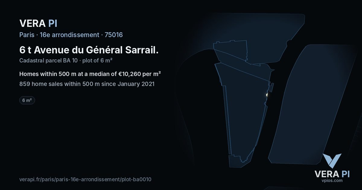 6 t Avenue du Général Sarrail, 16e arrondissement at night – the plot lit, the parcels around coloured by the prices near them