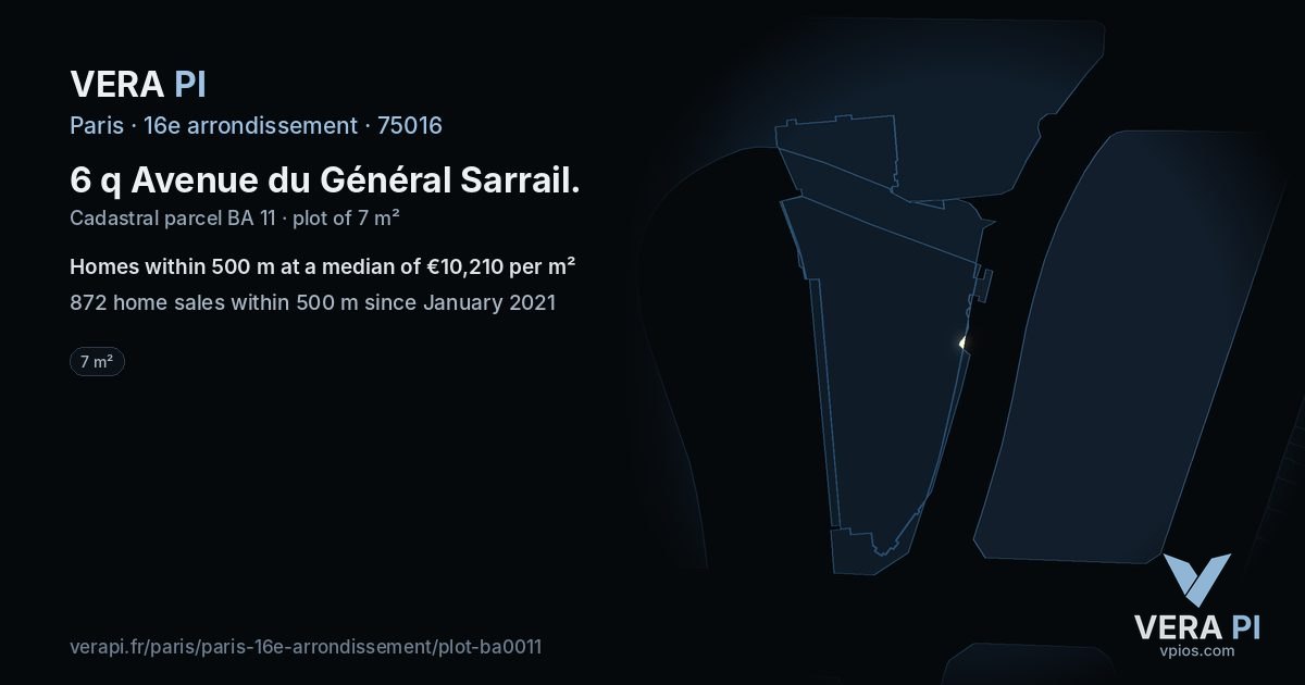 6 q Avenue du Général Sarrail, 16e arrondissement at night – the plot lit, the parcels around coloured by the prices near them