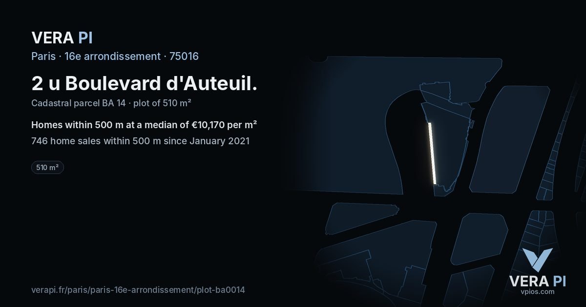 2 u Boulevard d'Auteuil, 16e arrondissement at night – the plot lit, the parcels around coloured by the prices near them