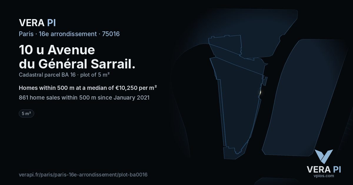 10 u Avenue du Général Sarrail, 16e arrondissement at night – the plot lit, the parcels around coloured by the prices near them