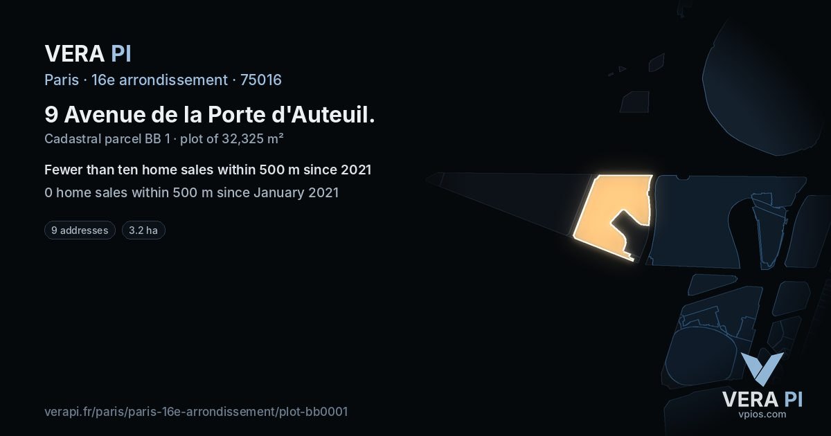 9 Avenue de la Porte d'Auteuil, 16e arrondissement at night – the plot lit, the parcels around coloured by the prices near them