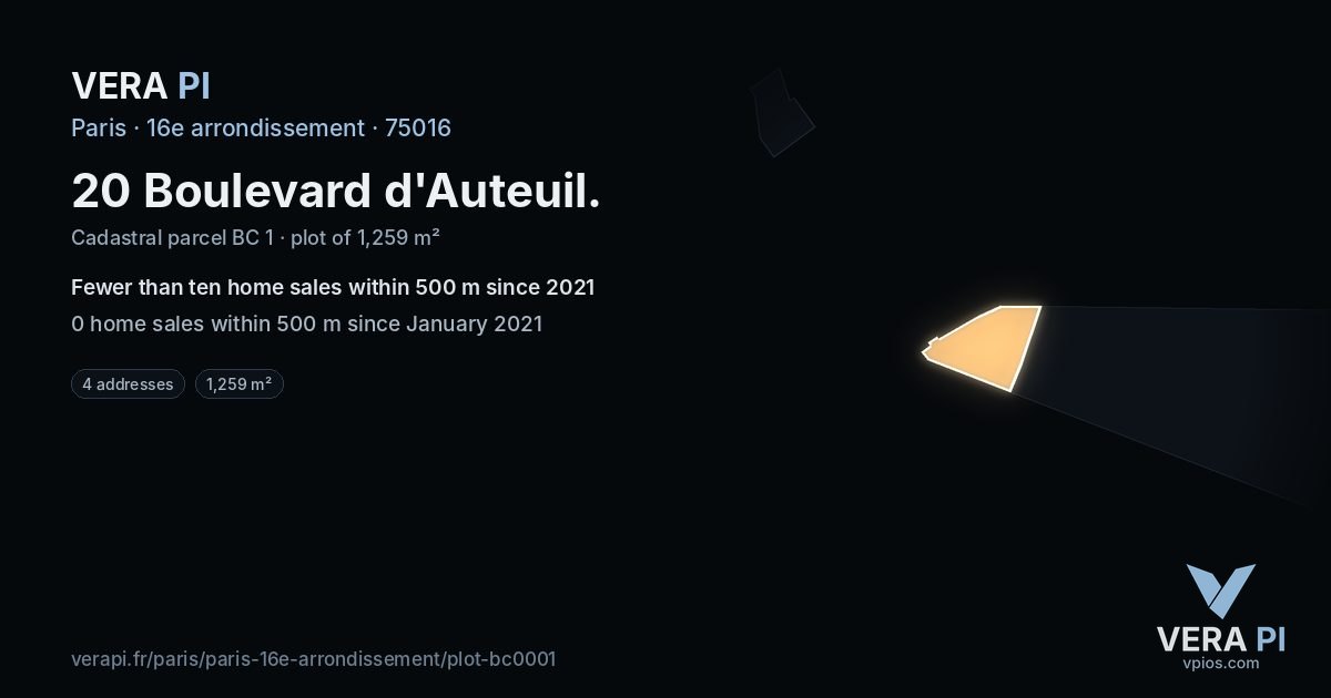 20 Boulevard d'Auteuil, 16e arrondissement at night – the plot lit, the parcels around coloured by the prices near them