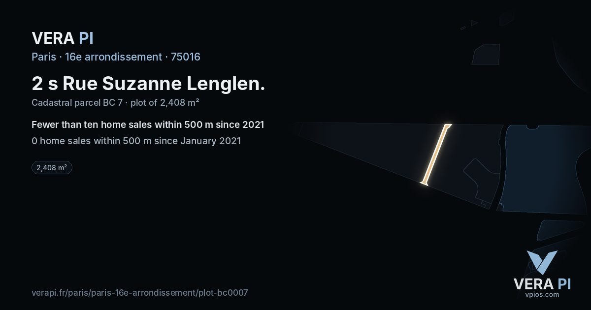 2 s Rue Suzanne Lenglen, 16e arrondissement at night – the plot lit, the parcels around coloured by the prices near them
