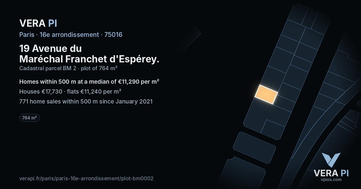 19 Avenue du Maréchal Franchet d'Espérey, 16e arrondissement at night – the plot lit, the parcels around coloured by the prices near them