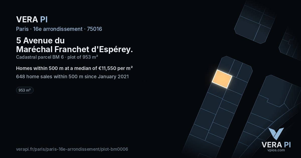 5 Avenue du Maréchal Franchet d'Espérey, 16e arrondissement at night – the plot lit, the parcels around coloured by the prices near them
