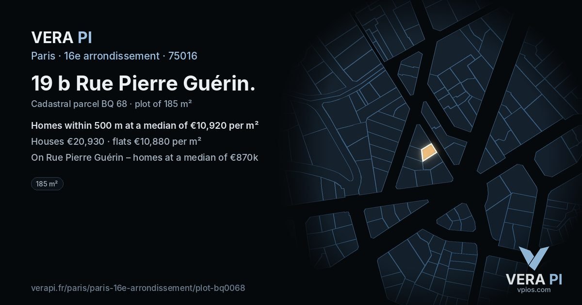 19 b Rue Pierre Guérin, 16e arrondissement at night – the plot lit, the parcels around coloured by the prices near them