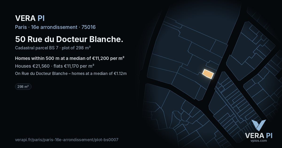 50 Rue du Docteur Blanche, 16e arrondissement at night – the plot lit, the parcels around coloured by the prices near them
