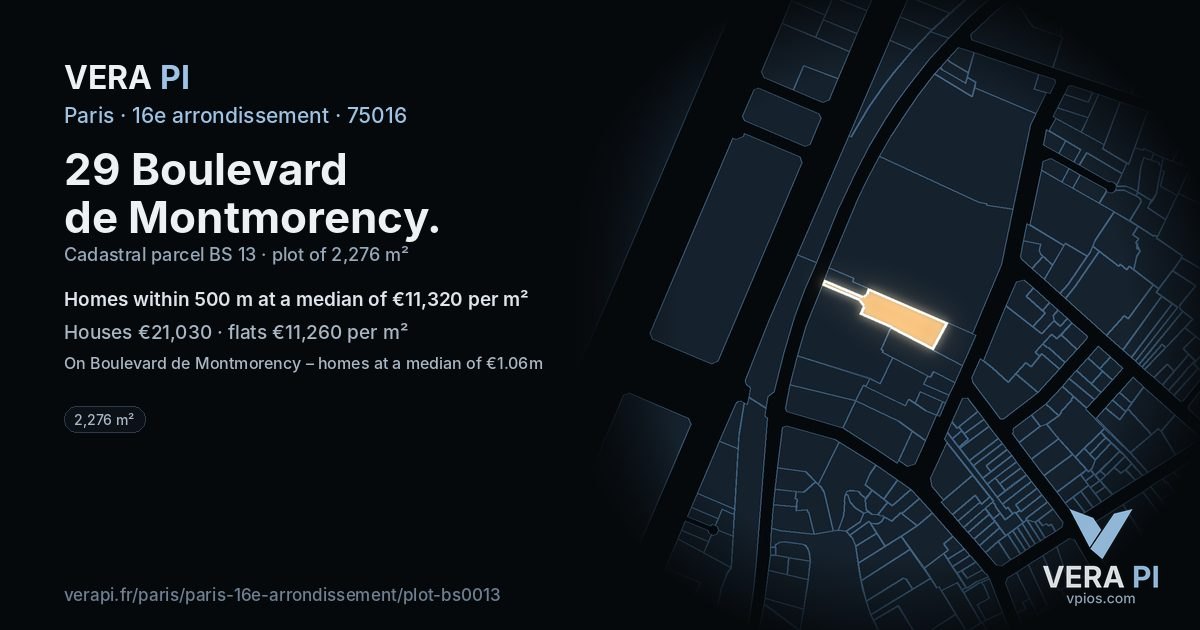 29 Boulevard de Montmorency, 16e arrondissement at night – the plot lit, the parcels around coloured by the prices near them
