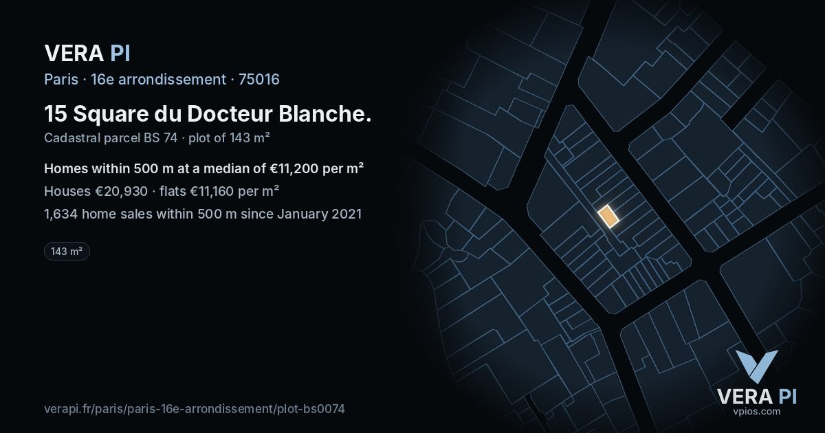 15 Square du Docteur Blanche, 16e arrondissement at night – the plot lit, the parcels around coloured by the prices near them