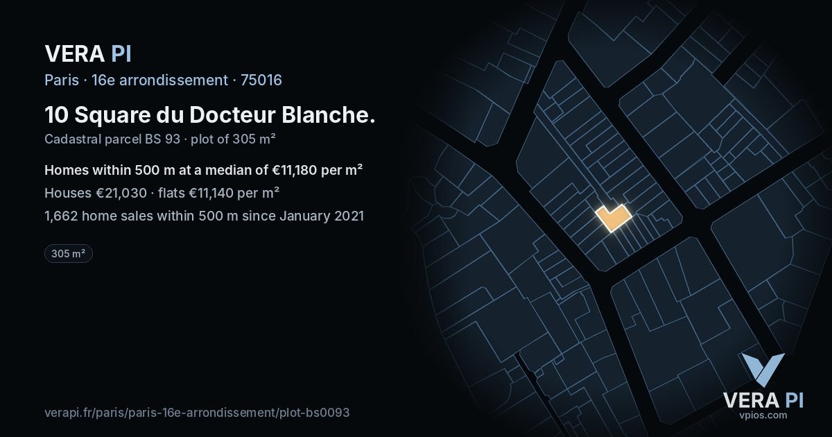 10 Square du Docteur Blanche, 16e arrondissement at night – the plot lit, the parcels around coloured by the prices near them