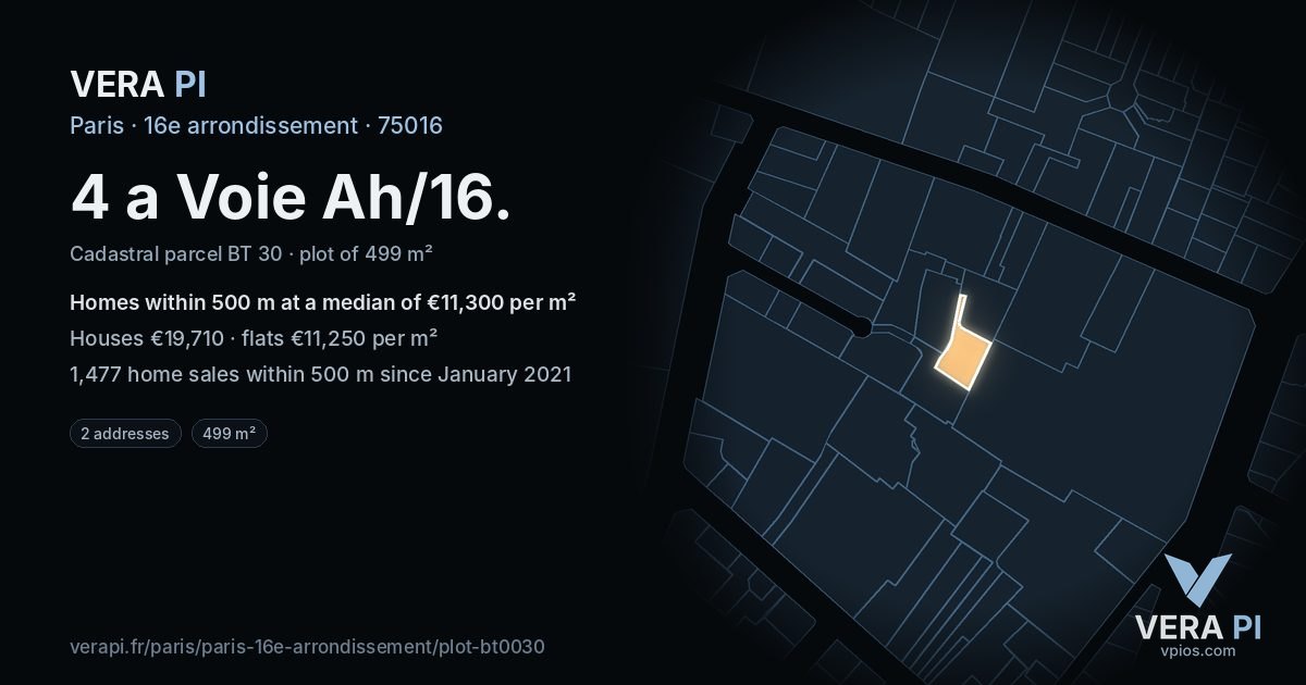 4 a Voie Ah/16, 16e arrondissement at night – the plot lit, the parcels around coloured by the prices near them