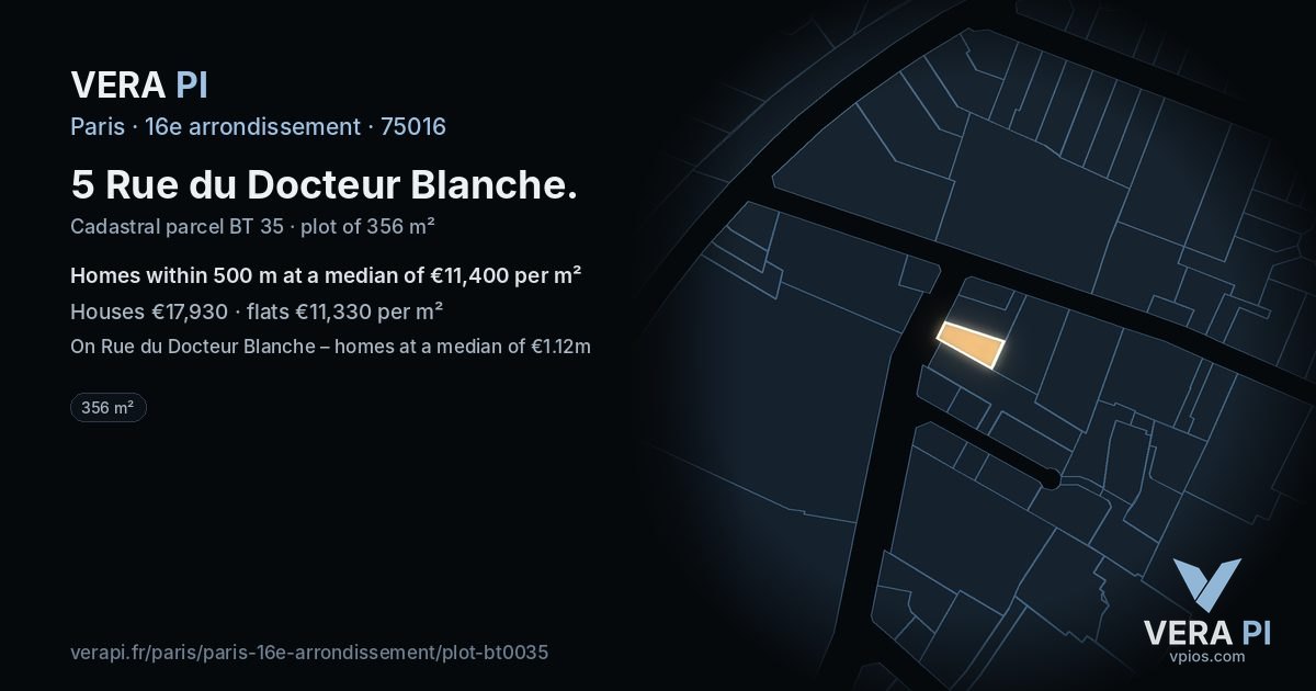 5 Rue du Docteur Blanche, 16e arrondissement at night – the plot lit, the parcels around coloured by the prices near them