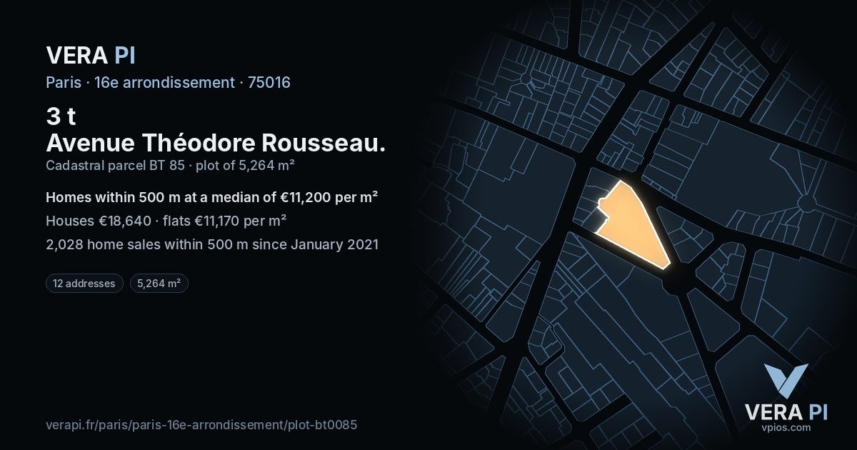 3 t Avenue Théodore Rousseau, 16e arrondissement at night – the plot lit, the parcels around coloured by the prices near them