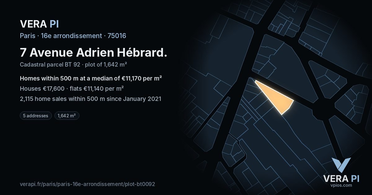 7 Avenue Adrien Hébrard, 16e arrondissement at night – the plot lit, the parcels around coloured by the prices near them