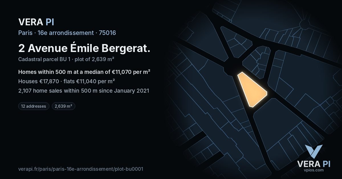 2 Avenue Émile Bergerat, 16e arrondissement at night – the plot lit, the parcels around coloured by the prices near them