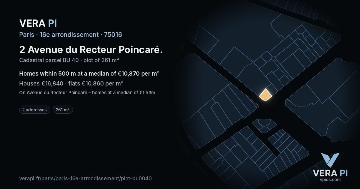 2 Avenue du Recteur Poincaré, 16e arrondissement at night – the plot lit, the parcels around coloured by the prices near them