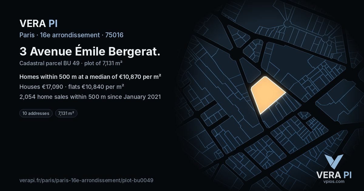 3 Avenue Émile Bergerat, 16e arrondissement at night – the plot lit, the parcels around coloured by the prices near them
