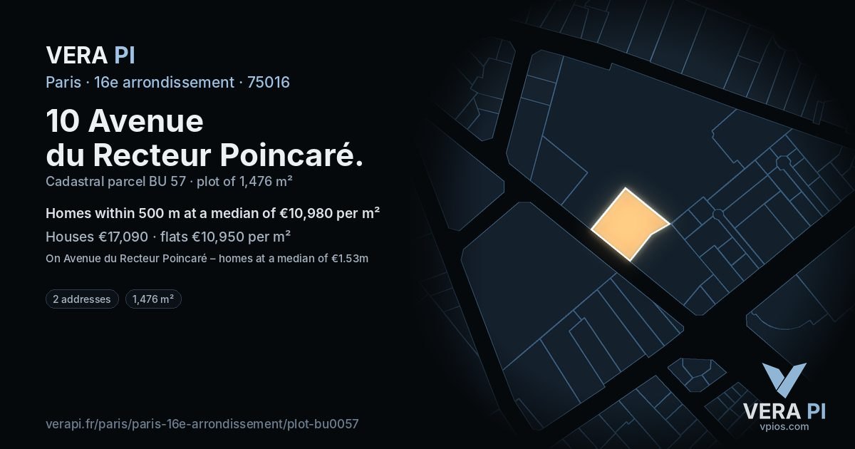 10 Avenue du Recteur Poincaré, 16e arrondissement at night – the plot lit, the parcels around coloured by the prices near them