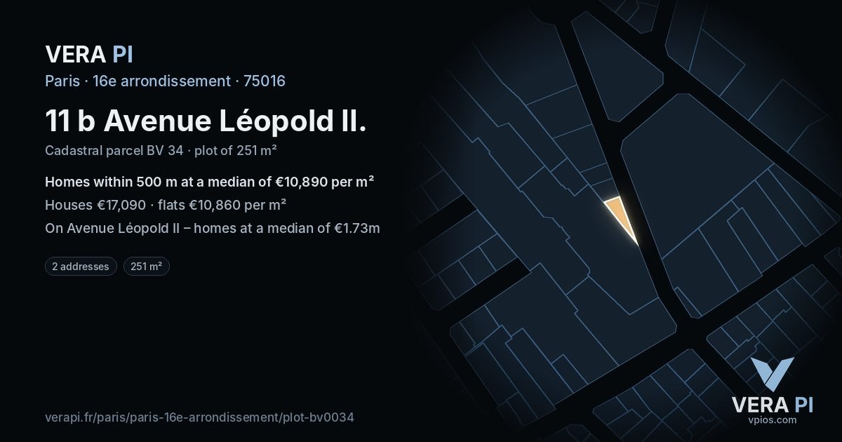 11 b Avenue Léopold II, 16e arrondissement at night – the plot lit, the parcels around coloured by the prices near them