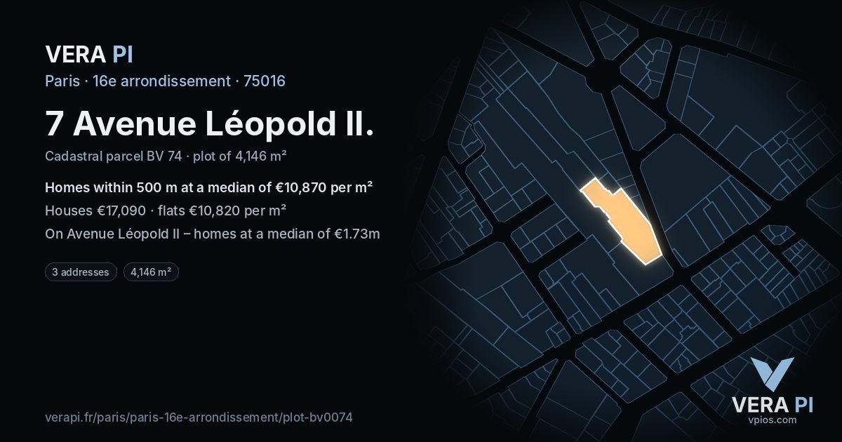 7 Avenue Léopold II, 16e arrondissement at night – the plot lit, the parcels around coloured by the prices near them