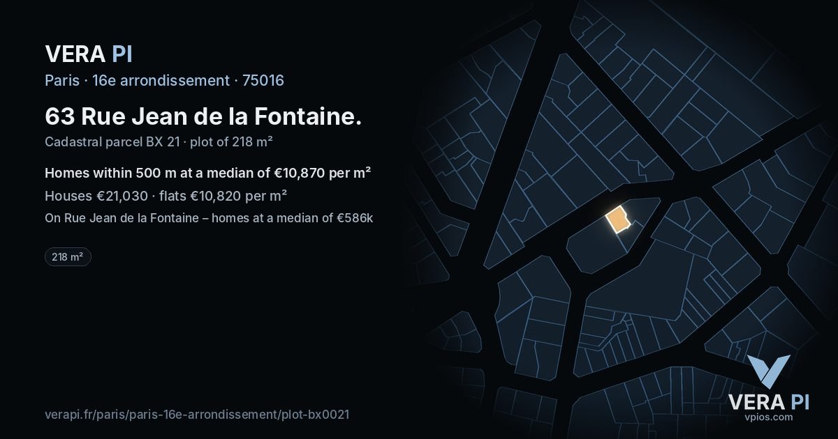 63 Rue Jean de la Fontaine, 16e arrondissement at night – the plot lit, the parcels around coloured by the prices near them