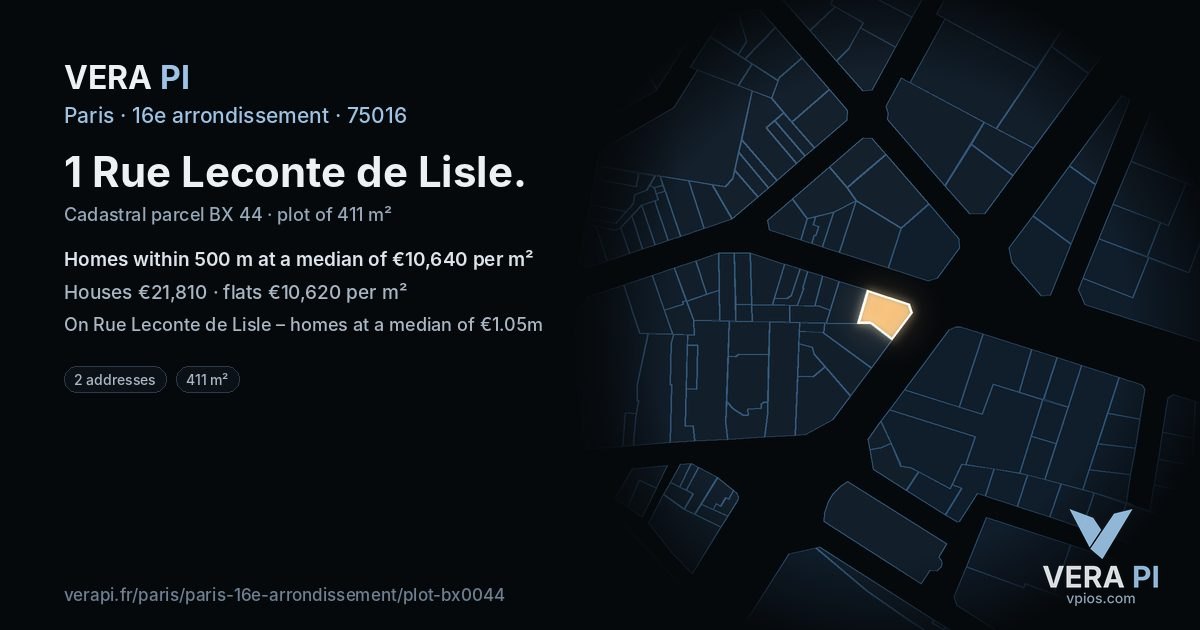1 Rue Leconte de Lisle, 16e arrondissement at night – the plot lit, the parcels around coloured by the prices near them