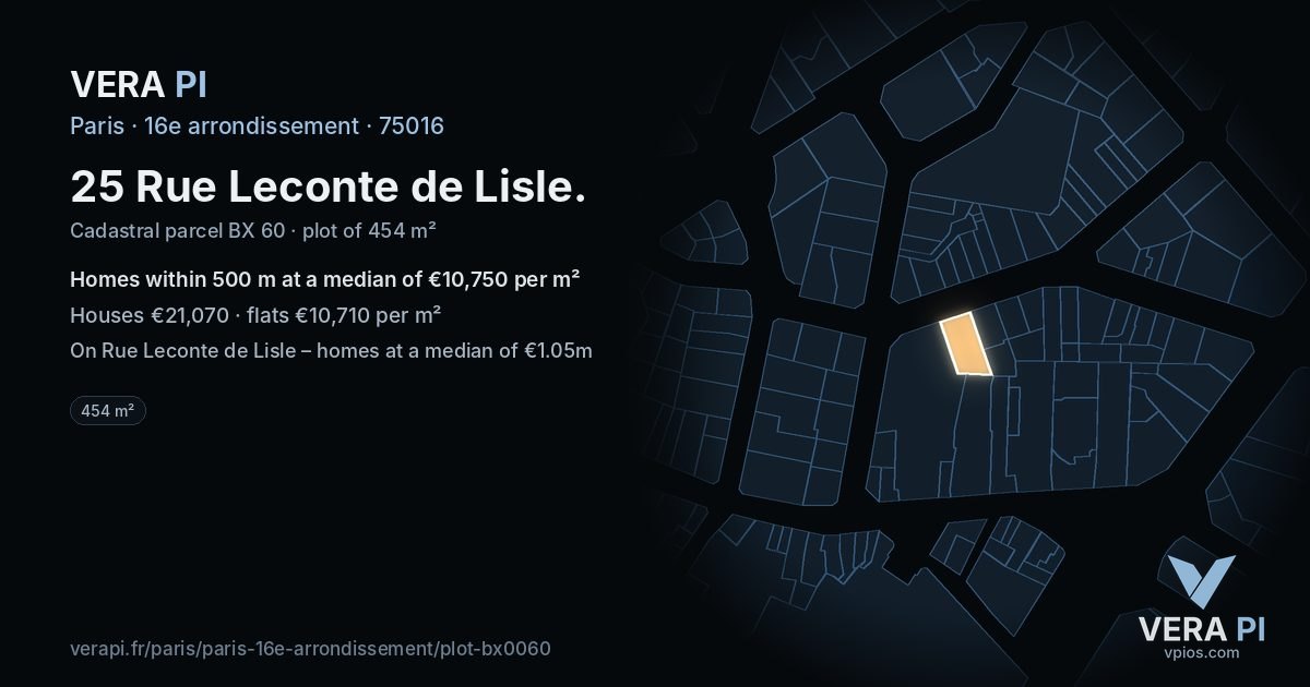 25 Rue Leconte de Lisle, 16e arrondissement at night – the plot lit, the parcels around coloured by the prices near them