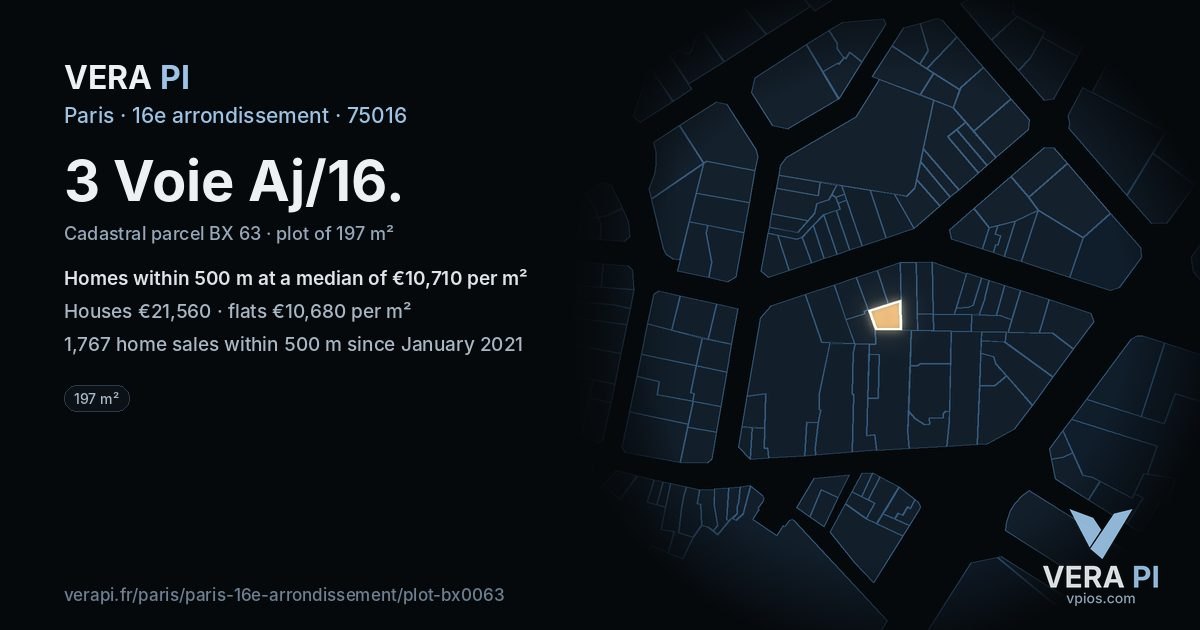 3 Voie Aj/16, 16e arrondissement at night – the plot lit, the parcels around coloured by the prices near them