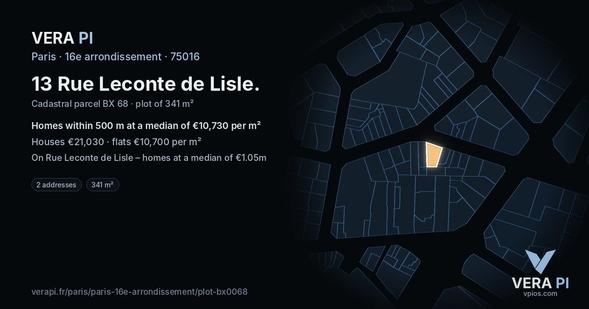 13 Rue Leconte de Lisle, 16e arrondissement at night – the plot lit, the parcels around coloured by the prices near them