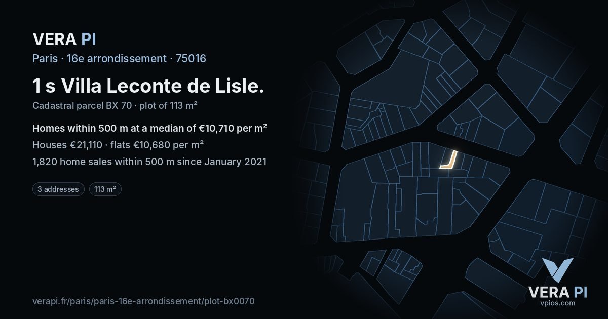 1 s Villa Leconte de Lisle, 16e arrondissement at night – the plot lit, the parcels around coloured by the prices near them