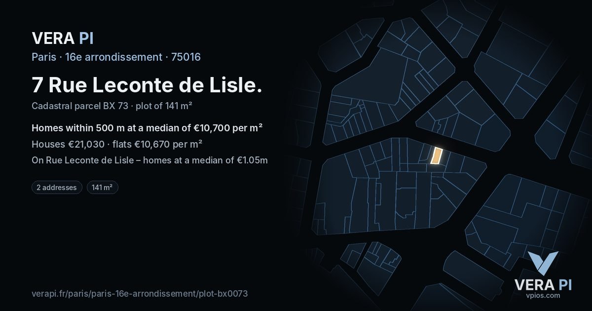 7 Rue Leconte de Lisle, 16e arrondissement at night – the plot lit, the parcels around coloured by the prices near them