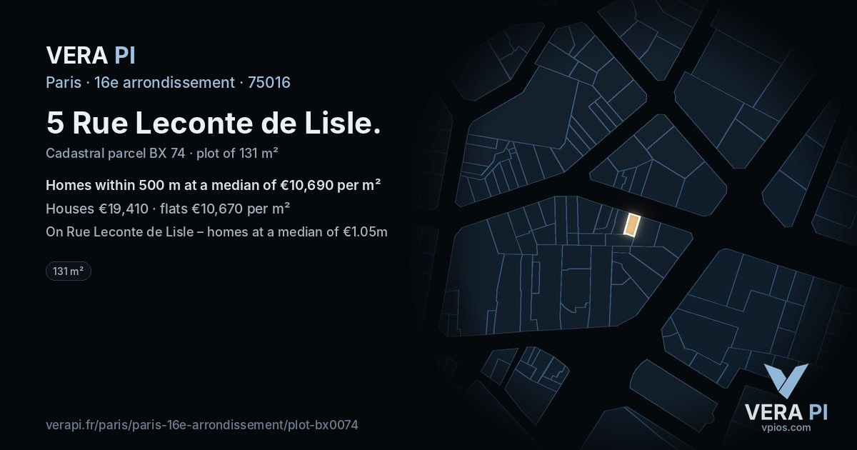 5 Rue Leconte de Lisle, 16e arrondissement at night – the plot lit, the parcels around coloured by the prices near them