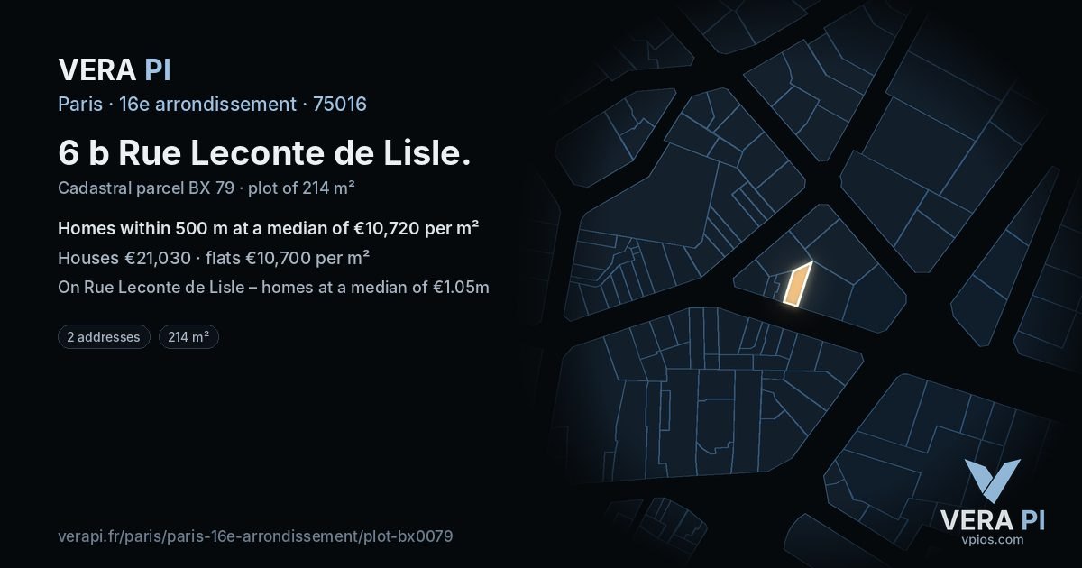 6 b Rue Leconte de Lisle, 16e arrondissement at night – the plot lit, the parcels around coloured by the prices near them