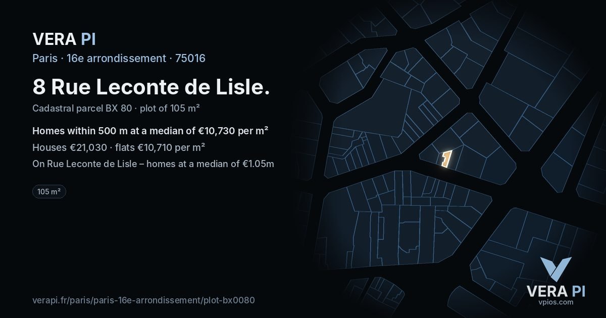 8 Rue Leconte de Lisle, 16e arrondissement at night – the plot lit, the parcels around coloured by the prices near them