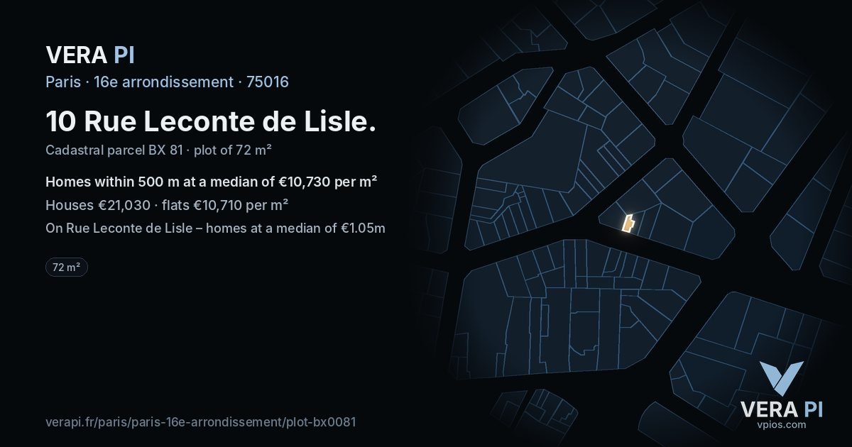 10 Rue Leconte de Lisle, 16e arrondissement at night – the plot lit, the parcels around coloured by the prices near them