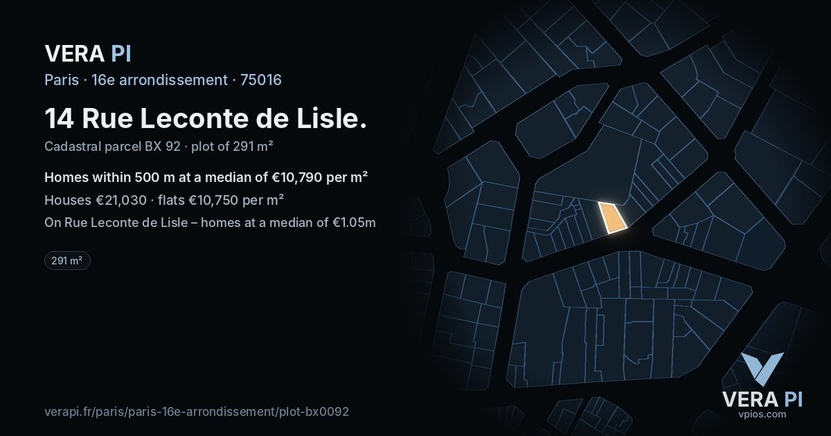 14 Rue Leconte de Lisle, 16e arrondissement at night – the plot lit, the parcels around coloured by the prices near them